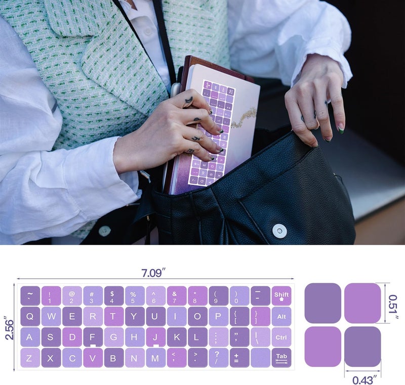 DAMMOMKO 2PCS English Keyboard Stickers with Tweezer, Universal Keyboard Sticker Purple Background with White Lettering Keyboard Letters Replacement Stickers for Computer Laptop Notebook Desktop -English - Image 3